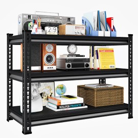 SUPPNEED 40" W Garage Shelving Heavy Duty, 1200LBS Loads Adjustable Garage Storage Shelves, 3-Tier Metal Industrial Shelves for Kitchen, Warehouse, Basement (40" W x 16" D x 36" H,Black)