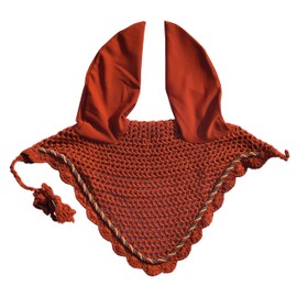 Elegant Horse Ear Bonnet, Fly Veil & Fly Mask – Superior Fly Protection with Style and Comfort for Every Ride (Rust, Pony)