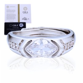 Halukakah Men's Moissanite Ring The Eye of Horus in Platinum-plated 925 Silver with Certificate, Prong Setting Marquise Lab Diamond Ring, for Engagements, Weddings, and Birthday, Adjustable Size