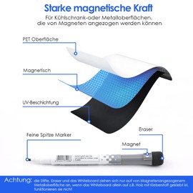 KTRIO A3 Magnetic Whiteboard Fridge, Whiteboard Film, Magnetic Memo Board, Wipe-Clean, Small Magnetic Film, White with Pens and Sponge, Magnetic Board for Fridge, Metal Surface, 42 cm x 30 cm