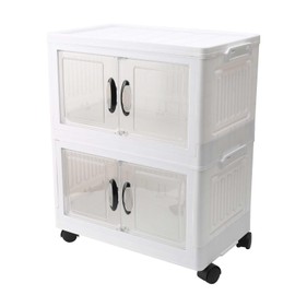 SH-RuiDu 2-Tier Stackable Storage Bins with Lids, Foldable Plastic Front Top Collapsible Storage Bins with Rotation Wheels for Bedroom, Living Room