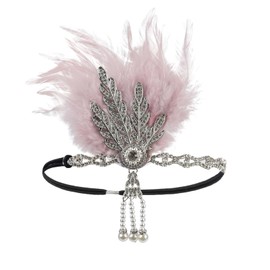 CHUANGLI 1920s Headpiece Flapper Headband, Pearl Peacock Feather Hair Band, Great Gatsby Accessoreis for Women Fascinators