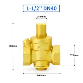 ERGAOBOY Brass Water Pressure Regulating Valve, 1-1/2" BSP Adjustable Pressure Reducer Valve for RV Camper Travel, Water Heater, Solar