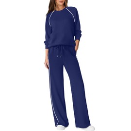 SAMPEEL Matching Sets Women Clothing 2 Piece Lounge Sets Sweatsuits Workout Set Fashion Clothes Airport Teacher Fall Outfits Postpartum Resort Wear 2025 Trendy Dark Blue XL