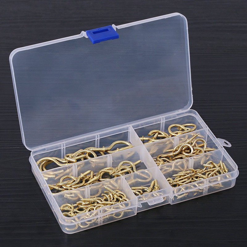 Glarks 120-Pieces 6 Size Brass Plated Screw-in Cup Hooks Lag