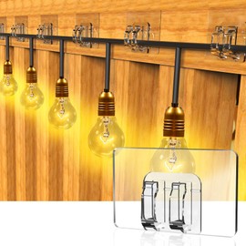 RSK 100Pcs Hooks for Outdoor String Lights Clips,Heavy Duty Cable Clip, Damage, No Tools, UV-Resistant for Cord Holders Adhesive Strips, Outside Sticky Clip for Hanging Christmas Lighting Patio Decor