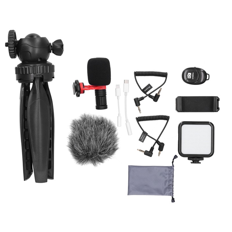 Portable Phone Microphone Vlogging Equipment Microphone Kit with LED Light