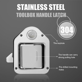 Truck Tool Box Latch, Stainless Steel Trailer Toolbox Handle Latch with Lock 4-3/8" x 3-1/4", with 2 Keys for Truck, RV, Trailer, UTV, Campers