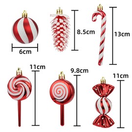 Christmas Candy Ornament Set 15 Pcs Plastic Pinecone Candy Cane Decorations Christmas Lollipop Ornament Xmas Hanging Lollipop Pattern Decorations with Rope