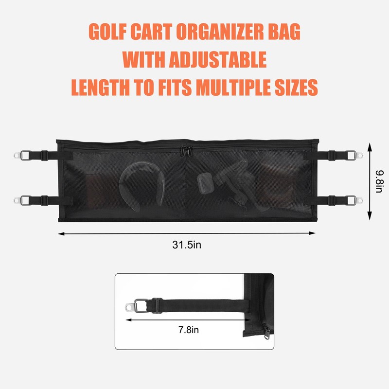 Adjustable Golf Cart Overhead Storage Bag, No Drilling Golf Cart