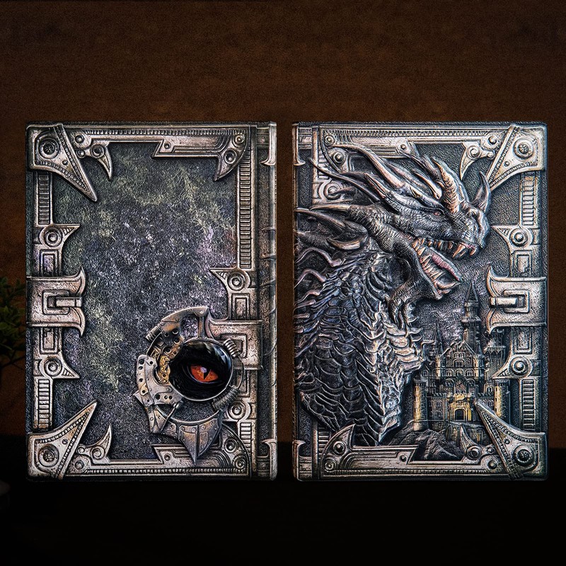3D Dragon Vintage Diary + Pen Set, A5 Lined Notebook,