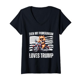 Womens Even My Pomeranian Loves Trump Dogs Republican Vance Vote V-Neck T-Shirt