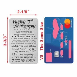 FALOGI 7th Wedding Anniversary Card Gifts for Him Husband, Happy 7 Year Anniversary Card Presents, Metal Engraved Wallet Card