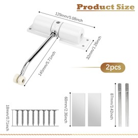 Pack of 2 Automatic Door Closer Interior Door, Adjustable Door Closer No Drilling, Spring Loaded Door Closer with Mounting Plate and Screws, Door Closer for Room Door, Garden Gate, Glass Door, Front