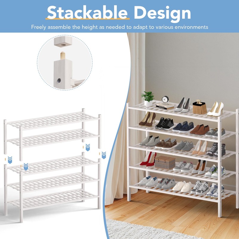 Haddockway Long 2 Tier Bamboo Shoe Rack Storage Organizer, Multifunctional