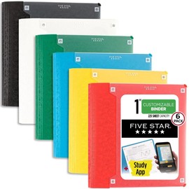 Five Star 1" Customizable Plastic Binder + Study App, 6 Pack, Assorted Colors (261440-23)