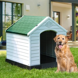 YITAHOME 41'' Large Plastic Dog House Outdoor Indoor Doghouse Puppy Shelter Water Resistant Easy Assembly Sturdy Dog Kennel with Air Vents and Elevated Floor (41''L*38''W*39''H, Green)