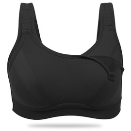 WingsLove Women's Sports Bra High Impact Bounce Adjustable Control Workout Bra Non Padded Wirefree Running Bra(Black,44DDD)