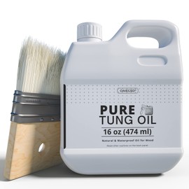 16oz 100% Pure Tung Oil for Wood Outdoor with Brush, Safe Food Grade Tung Oil for Wood Finish, Natural Waterproof Sealer Can Used on Cutting Boards, Outdoor Furniture, Butcher Blocks - by OAIEGSD