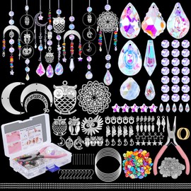 410 Pieces Sun Catcher Crystal Craft Set Adult Owls DIY Window Wind Chime Craft Suncatcher Window Decoration Pendant Light Catcher Prism for Home Office Garden Christmas Day Wedding Decoration