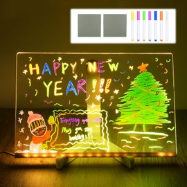 Alexsix LED Note Board with Colors, 2024 New Glowing Acrylic Message Marker Board with Light, Light up Dry Erase Board with Stand & 7 Colored pens Illuminated Drawing Board 11.8in * 7.9in