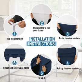 H.VERSAILTEX French Door Curtains Linen Textured Privacy Door Blinds Kitchen Window Curtains Waterproof 26 X 40 Inch Room Darkening Curtains for Glass Door Tie Up Shade, 1 Panel, Heather Navy