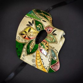 Mens Floral Watercolor Phantom of Opera Half Venetian Masquerade Mask [Green]