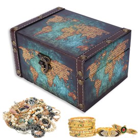 Pirate Treasure Boxes, Small Wood Decorative Chest, Treasure Chest Keepsake Box Jewelry Craft Collection Case Storage Wood Trunk Boxes For Kids Gift(#1)