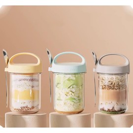 Habwah 3 Pack Overnight Oats jars with Lids and Spoons, Reusable Glass Overnight Oats Container with Measurement Marks, Breakfast Pots (430 ml)