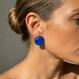 Sonateomber Gold Blue Chunky Irregular Stud Earrings for Women,Statement Vintage Round Geometric Flat Drip Oil Earings Prom Holiday Everyday Accessories Fashion Jewelry Gift