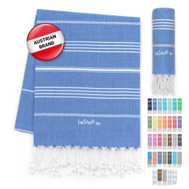 LeStoff Turkish Hammam Towel - Quick Drying & Lightweight Peshtemal for Beach, Sauna, Bath, Travel, Yoga & Camping Sand-Proof Blanket 100% Organic Cotton Eco-Friendly (95 x 180 cm, Sky Blue)