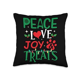 Peace Love Joy Treats Dog Christmas Xmas Gift Cute Peace Love Joy Treats Throw Pillow, 16x16, Multicolor