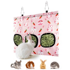 ERKOON Rabbits Hay Bag with 3 Holes, Hanging Hay Feeder for Guinea Pig, Small Pets Grass Rack Slot Dispenser for Bunny, Hamster,Dragon Cat