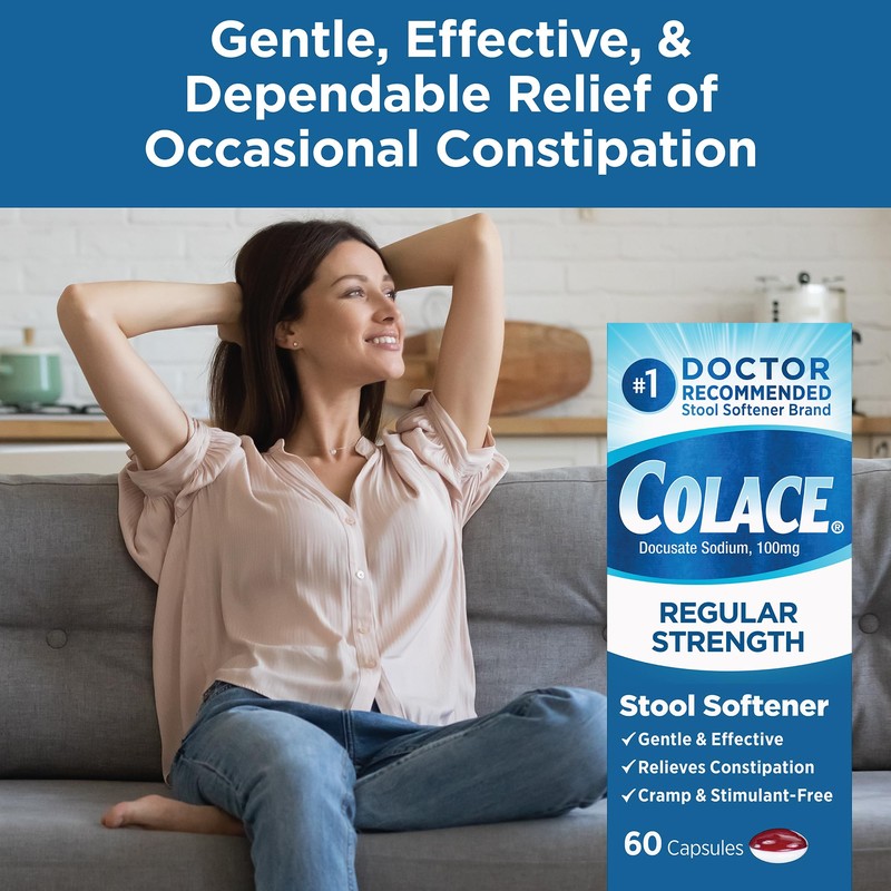 Colace Stool Softener 100 mg, 60 Capsules, Constipation Relief, Docusate