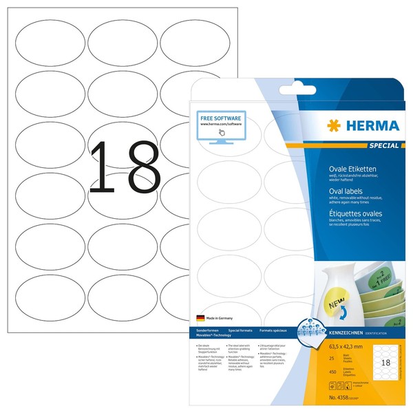 HERMA 4358 63.5x42.3mm Movables Colour Laser Paper Oval Removable Labels