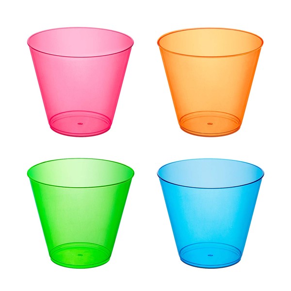 Party Essentials Plastic Cups, 100-Count, Assorted Neon