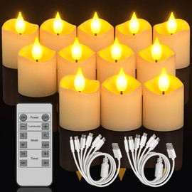 SoulBay Rechargeable Flameless Votive Candles, 12pcs 1.5" D White Electric Battery Operated LED Fake Tea Lights Candles with Remote Timer for Lantern Table Home Decoration, No Battery Required