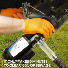 Macerator Pump for RV with Storage Bag, 12V 12GPM RV Macerator with Quick-Release, Sewage Pump with Garden Hose Discharge Port for Marine, Campers, Kitchen, and Bathroom