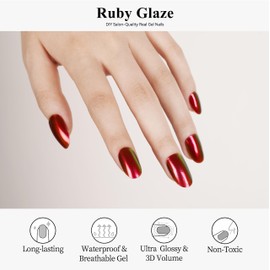 Drizzle Semi Cured Gel Nail Strips, Real Nail Polish Art Stickers (UV/LED Light Required), Glossy,Glitter,Solid Color, Full Nail Wraps Long Lasting Waterproof, Nail Strips Decal for Women (Ruby Glaze)
