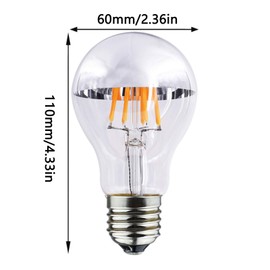 Lxcom Lighting A19 Half Chrome Silver LED Light Bulb 8W Dimmable Silver Bowl Tipped Mirror Bulbs 80W Equivalent Warm White 2700K E26 E27 Base Decorative Filament Vintage Edison Bulb, AC110V(4 Pack)
