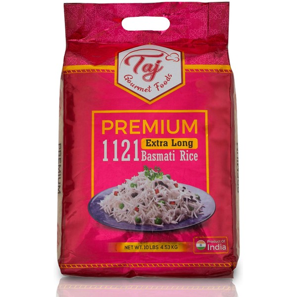 TAJ Premium 1121 Basmati Rice, Extra Long Grain Basmati Rice from India | 10lbs