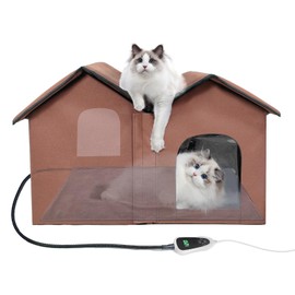 GOLOPET Heated Cat House with Intelligent Thermostat, Foldable Insulated Shelter for Indoor Outdoor Cats, Large Size with Double Door