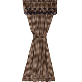 VHC Brands, Black Star, Cotton, 72x40, Door Panel W/ Attached Valance, Layered, Scalloped, Black