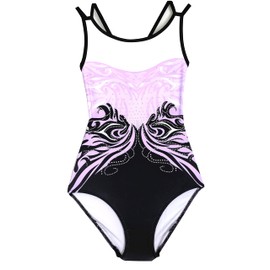 United All Around Maillot de gimnasia para niñas, adultos, niños pequeños, Negro y pastel, 7-8 Años