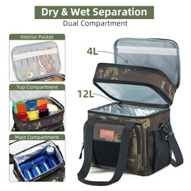 HSHRISH Large Insulated Lunch Bag for Man, Double Layer Large Cooler Bag for Men Adults Waterproof Leakproof Durable Lunch Bag for Work Picnic Camping Day Trips 22L, Black Camouflage