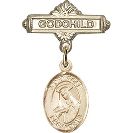 ReligiousObsession's Gold Filled Baby Badge with St. Rose of Lima Charm and Godchild Badge Pin