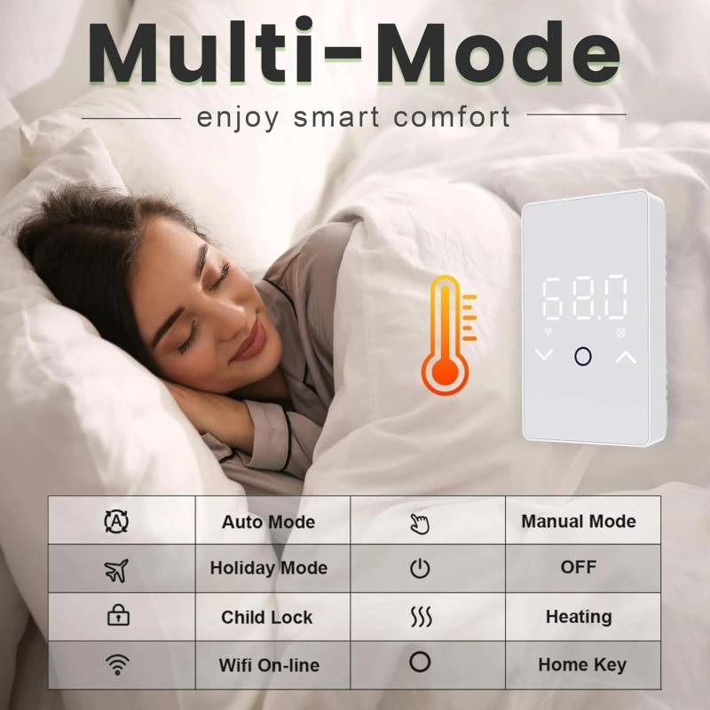 MAXKOSKO WiFi Smart Thermostat with Touchscreen LED Display 120V/240V