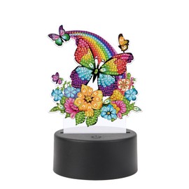 JISHSHAY Diamond Painting Night Light Diamond Art Table Lamps Gem Art LED Lights Gem Painting Desk Lamp Mosaic Kits for Adults DIY Kits for Adults with Special Drill Rainbow Butterfly Flower
