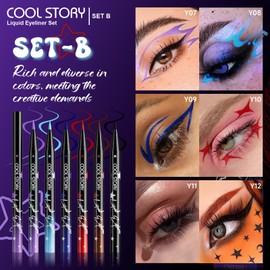 Liquid Eyeliner Waterproof Smudge Proof Colorful Eye Liner 24H Long-Lasting Makeup (SET-B)