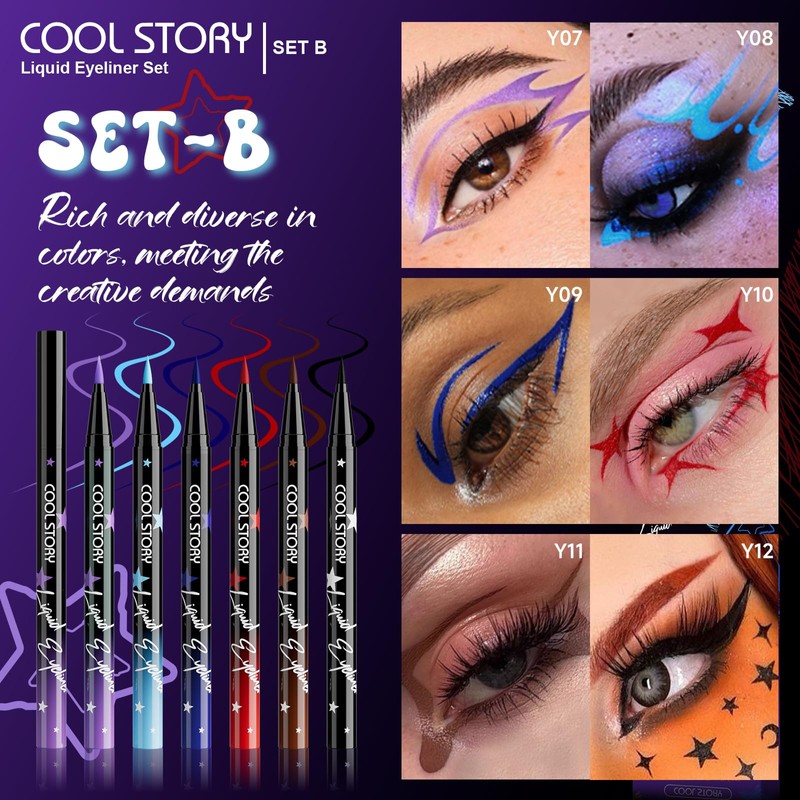 Liquid Eyeliner Waterproof Smudge Proof Colorful Eye Liner 24H Long-Lasting
